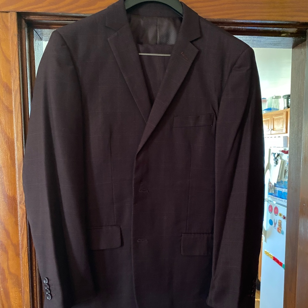 Maroon three-piece suit